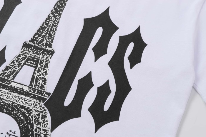 Sketch Texture Eiffel Tower ALCS Gothic Letter Front Embedded Tower Stacked Slogan Tee 2 colors 29290147