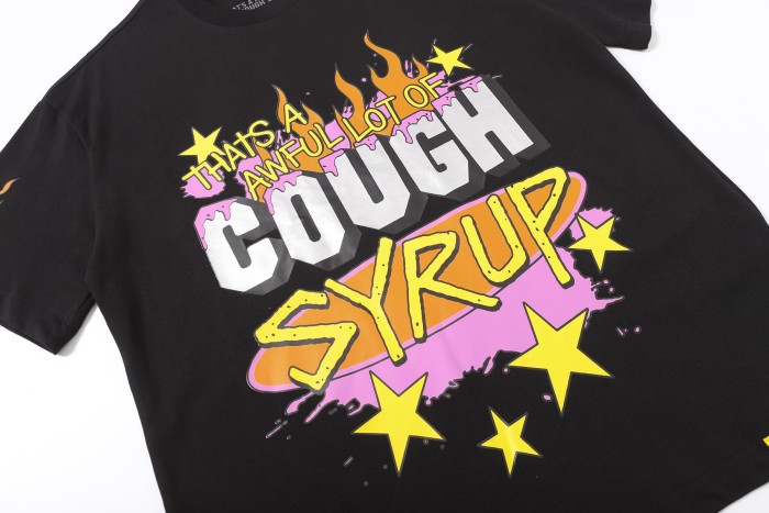 Word Star & Small Flame Decor Sleeve Side Print Large Flame Base Splash Tee 3 colors 29290130