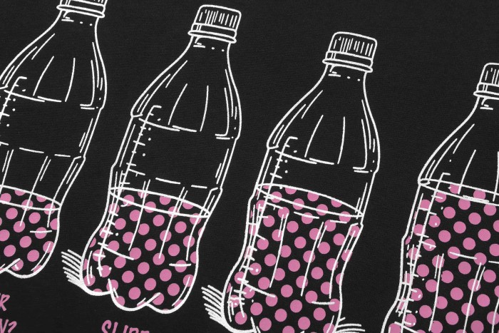 Four Outline Syrup Bottles Pink Polka Dot Liquid Level Front Half Pink Dot Filled Stacked Slogan Tee 2 colors 29290183