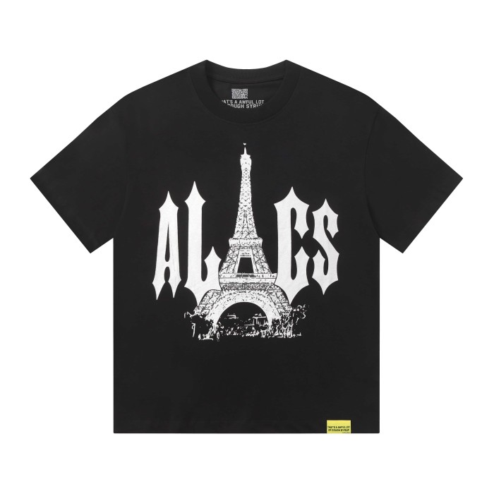 Sketch Texture Eiffel Tower ALCS Gothic Letter Front Embedded Tower Stacked Slogan Tee 2 colors 29290147