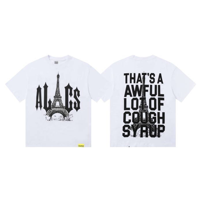Sketch Texture Eiffel Tower ALCS Gothic Letter Front Embedded Tower Stacked Slogan Tee 2 colors 29290147