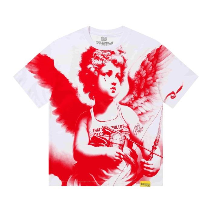 Sketch Cupid Angel Tattoo Detail Front Gothic Stacked Cursive Slogan Back Tee 4 colors 29290017
