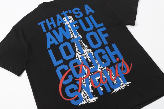 Eiffel Tower France Flag Travel Stamp Graphic Front Large Bold Blue Stacked Letter Tee 2 colors 29290156