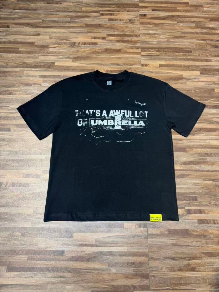 Vintage Distressed Faded Umbrella Text Front Big Stacked Letter Print Tee 2 colors 29290058