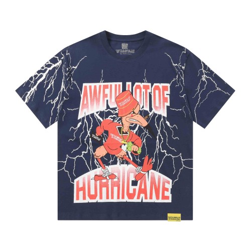 Full Sleeve White Lightning Hurricane Cartoon Bird Front Gradient Stacked Full Slogan Print Tee 2 colors 29290161