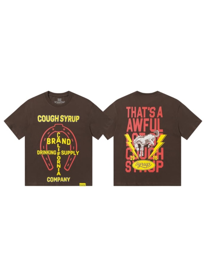 California Western Horseshoe Brand Text Front Bucking Bronco Lightning Stacked Slogan Printed Tee 29290068