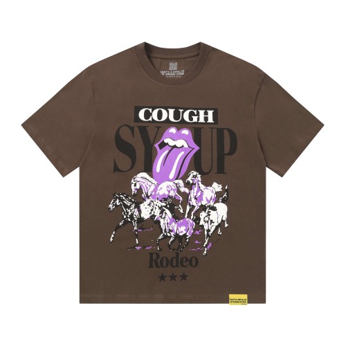 Running Horses Purple Tongue Split Letter Front Full Stacked Slogan Back Tee 2 colors 29290051