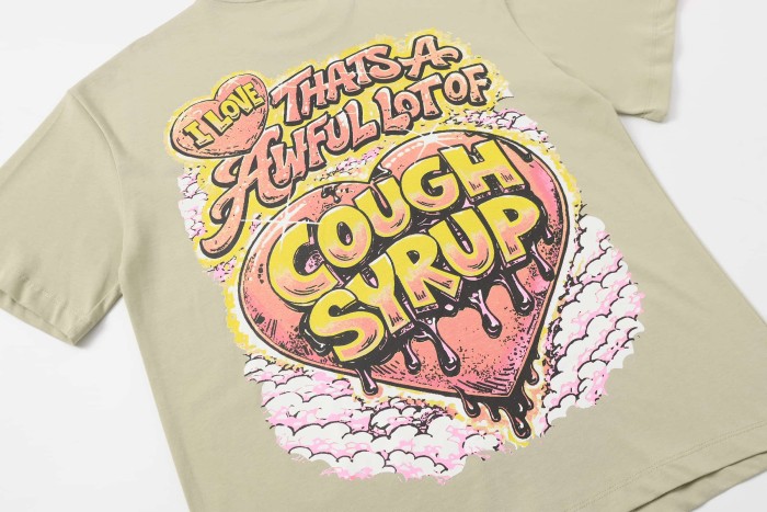 Comic Cupid Heart Element Front Back Drip Text Slogan Printed Tee 29290026