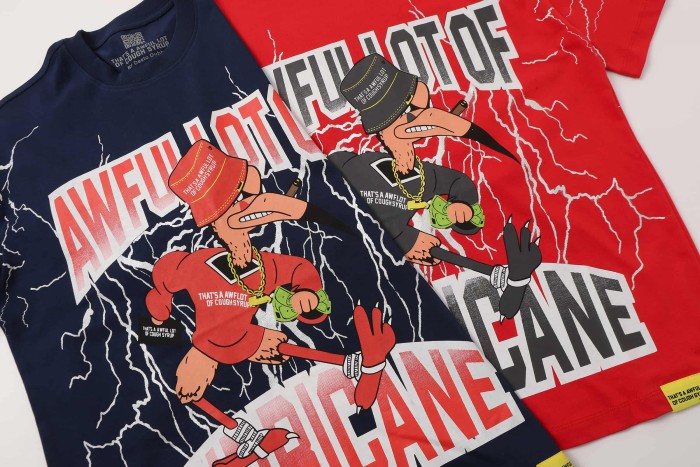 Full Sleeve White Lightning Hurricane Cartoon Bird Front Gradient Stacked Full Slogan Print Tee 2 colors 29290161