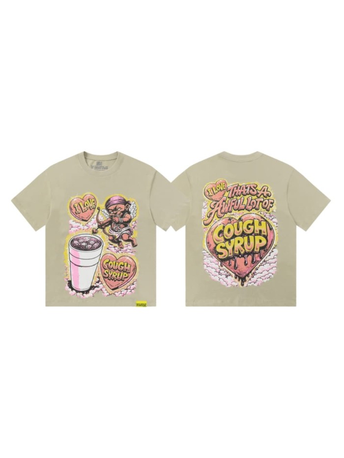 Comic Cupid Heart Element Front Back Drip Text Slogan Printed Tee 29290026