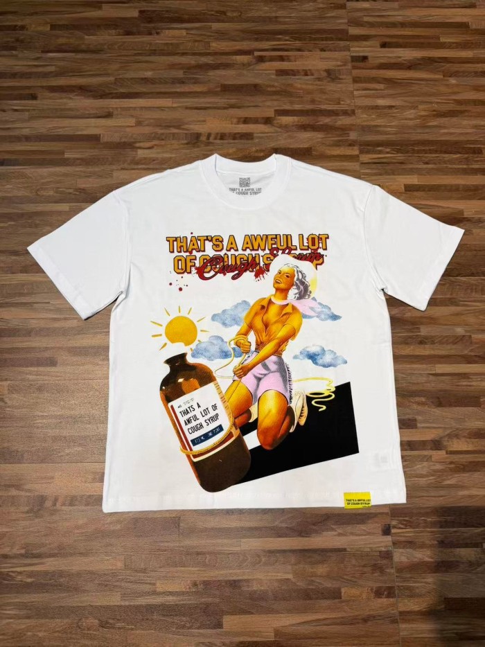Pin-Up Lady Syrup Bottle Front Red Graffiti Overlay Stacked Letter Back Print Tee 29290078