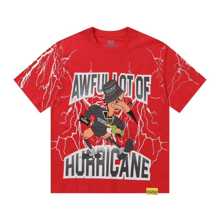 Full Sleeve White Lightning Hurricane Cartoon Bird Front Gradient Stacked Full Slogan Print Tee 2 colors 29290161