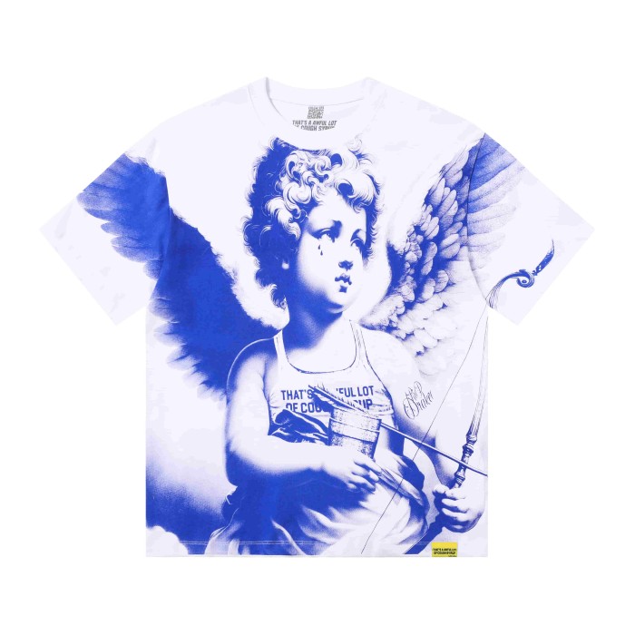 Sketch Cupid Angel Tattoo Detail Front Gothic Stacked Cursive Slogan Back Tee 4 colors 29290017