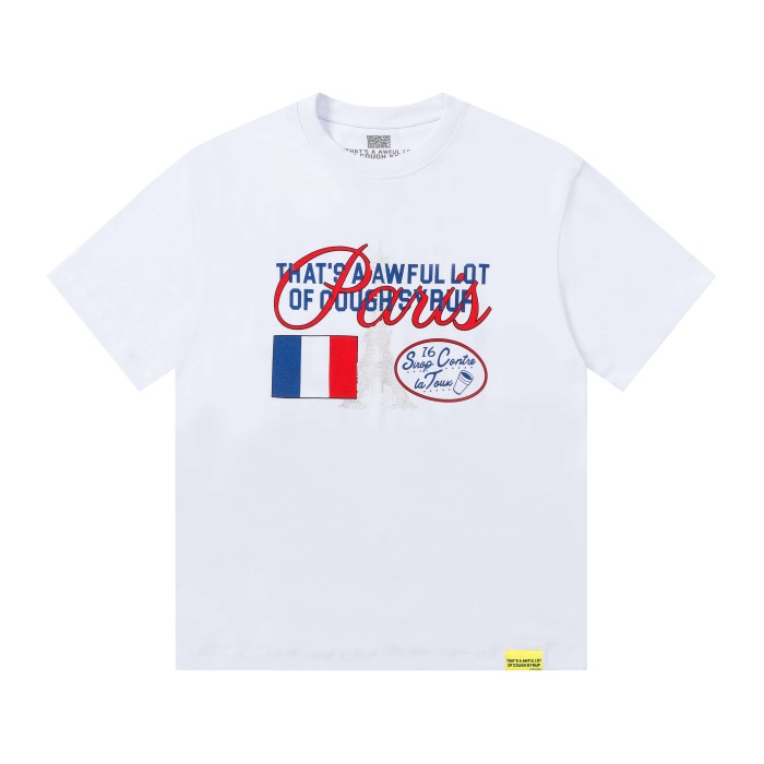 Eiffel Tower France Flag Travel Stamp Graphic Front Large Bold Blue Stacked Letter Tee 2 colors 29290156