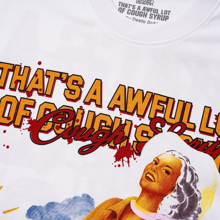 Pin-Up Lady Syrup Bottle Front Red Graffiti Overlay Stacked Letter Back Print Tee 29290078