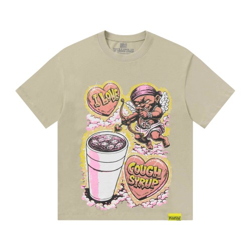 Comic Cupid Heart Element Front Back Drip Text Slogan Printed Tee 29290026