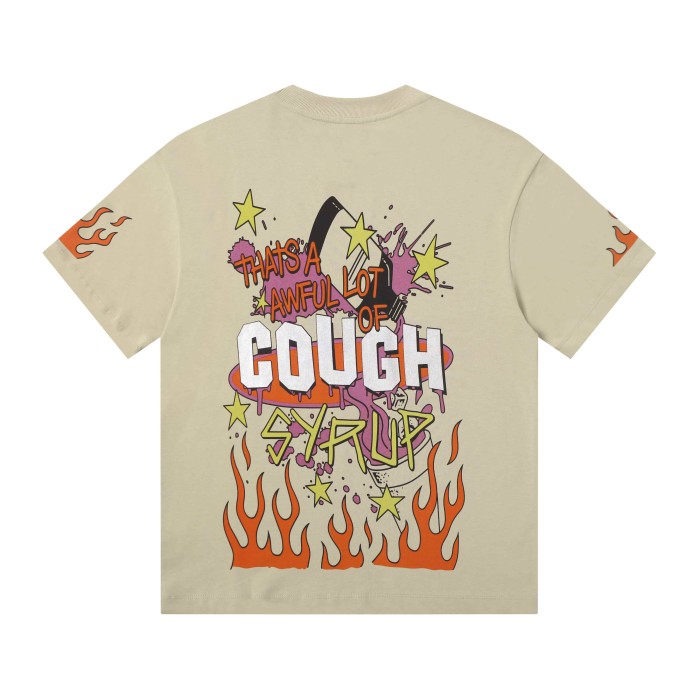 Word Star & Small Flame Decor Sleeve Side Print Large Flame Base Splash Tee 3 colors 29290130