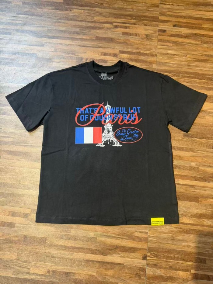 Eiffel Tower France Flag Travel Stamp Graphic Front Large Bold Blue Stacked Letter Tee 2 colors 29290156