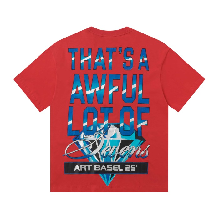 Art Basel 25 Limited Blue Water Wave Gradient Letter Diamond Sevens Back Script Overlay Text Tee 3 colors 29290138