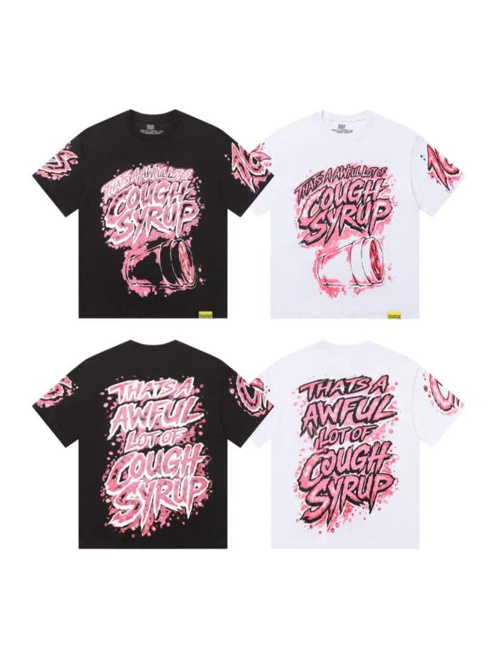 Pink Splatter Graffiti Cup Front Back Double Sided Print Tee 2 colors 29290023