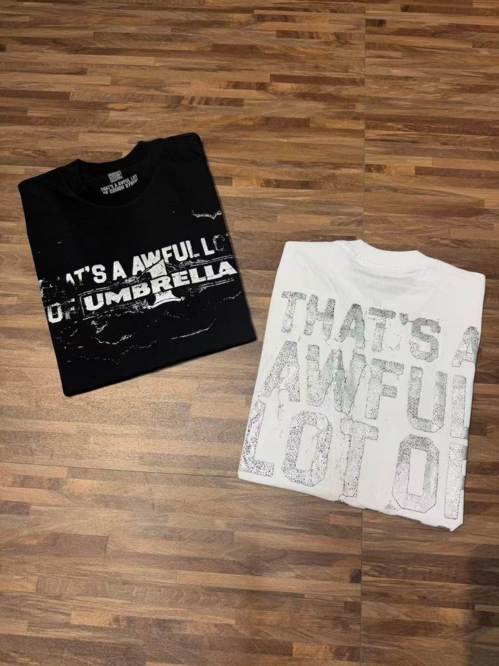 Vintage Distressed Faded Umbrella Text Front Big Stacked Letter Print Tee 2 colors 29290058