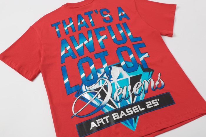Art Basel 25 Limited Blue Water Wave Gradient Letter Diamond Sevens Back Script Overlay Text Tee 3 colors 29290138