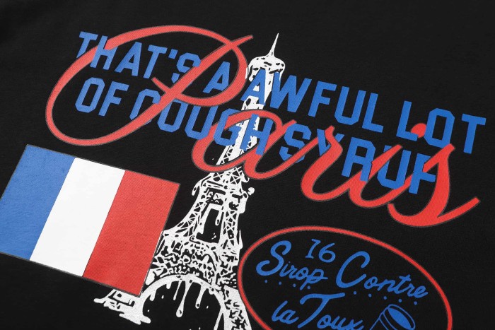 Eiffel Tower France Flag Travel Stamp Graphic Front Large Bold Blue Stacked Letter Tee 2 colors 29290156