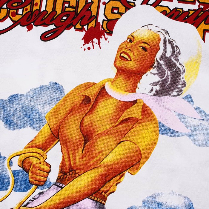 Pin-Up Lady Syrup Bottle Front Red Graffiti Overlay Stacked Letter Back Print Tee 29290078