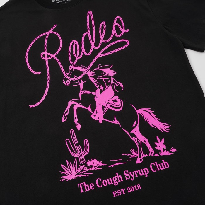 Pink Line Rodeo Cowboy Cactus Club EST 2018 Front Bold Stacked Letter Tee 29290090