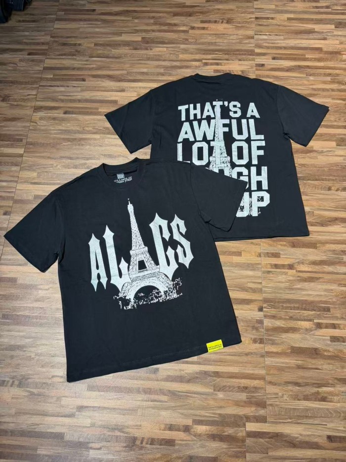 Sketch Texture Eiffel Tower ALCS Gothic Letter Front Embedded Tower Stacked Slogan Tee 2 colors 29290147