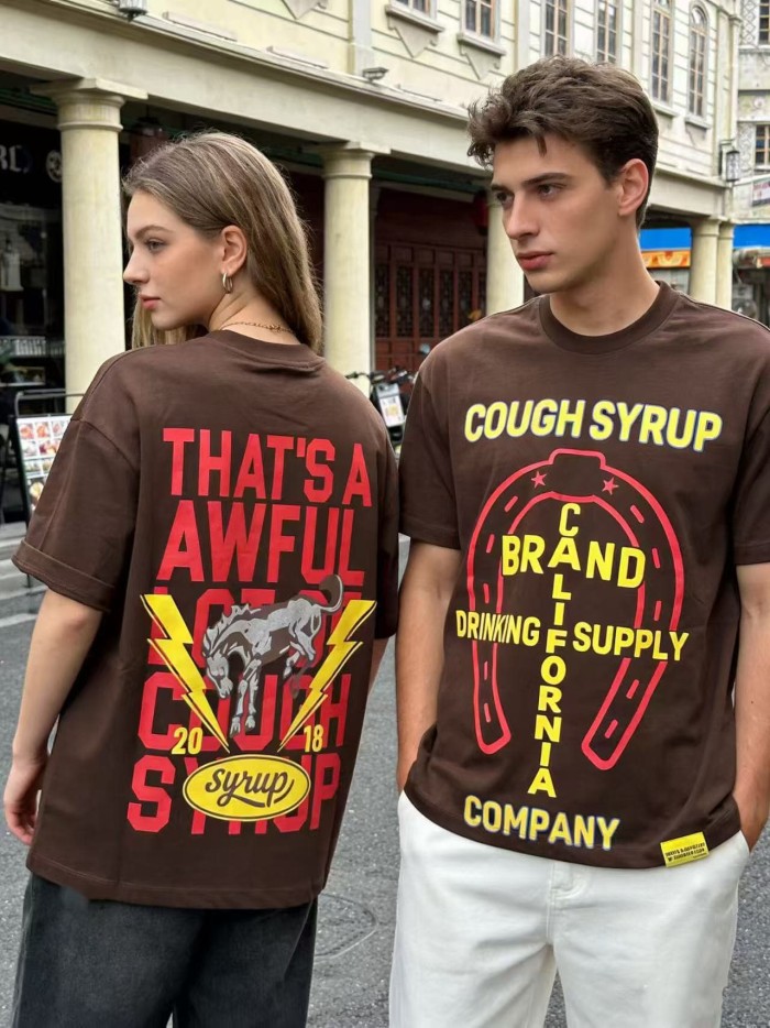 California Western Horseshoe Brand Text Front Bucking Bronco Lightning Stacked Slogan Printed Tee 29290068
