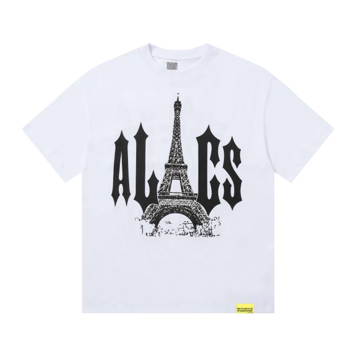 Sketch Texture Eiffel Tower ALCS Gothic Letter Front Embedded Tower Stacked Slogan Tee 2 colors 29290147