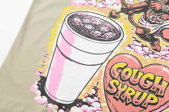 Comic Cupid Heart Element Front Back Drip Text Slogan Printed Tee 29290026