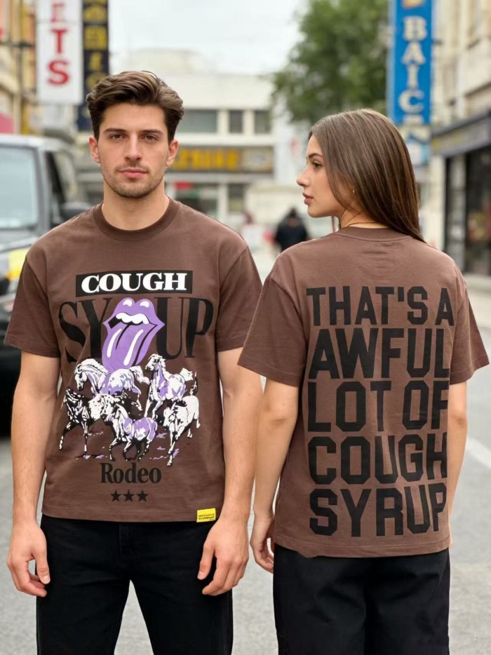 Running Horses Purple Tongue Split Letter Front Full Stacked Slogan Back Tee 2 colors 29290051