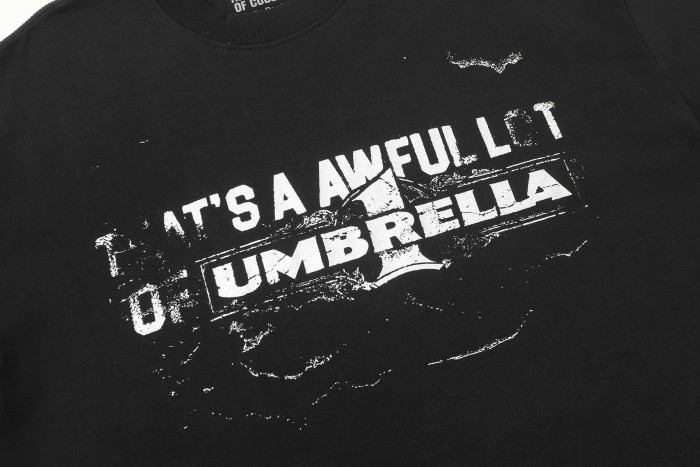 Vintage Distressed Faded Umbrella Text Front Big Stacked Letter Print Tee 2 colors 29290058
