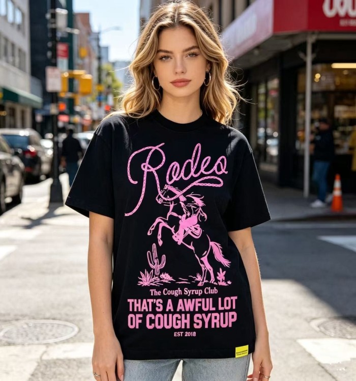 Pink Line Rodeo Cowboy Cactus Club EST 2018 Front Bold Stacked Letter Tee 29290090