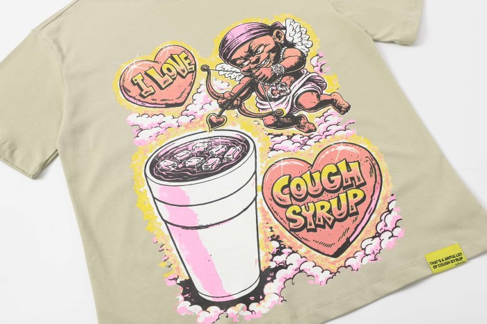 Comic Cupid Heart Element Front Back Drip Text Slogan Printed Tee 29290026