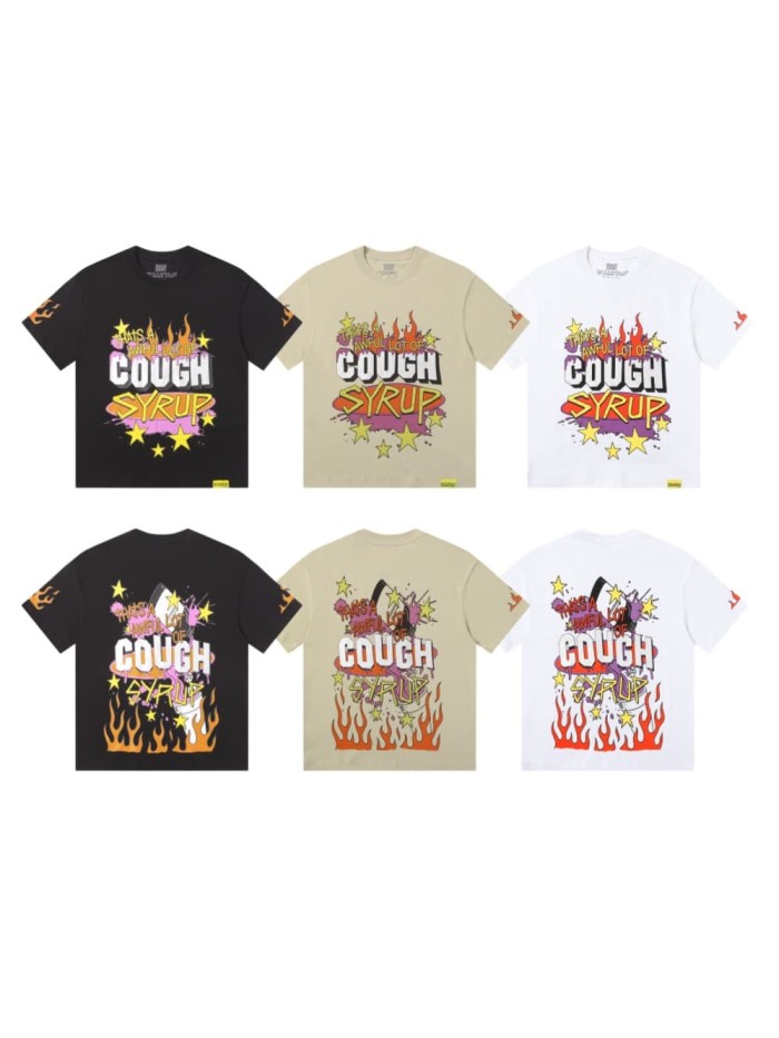 Word Star & Small Flame Decor Sleeve Side Print Large Flame Base Splash Tee 3 colors 29290130