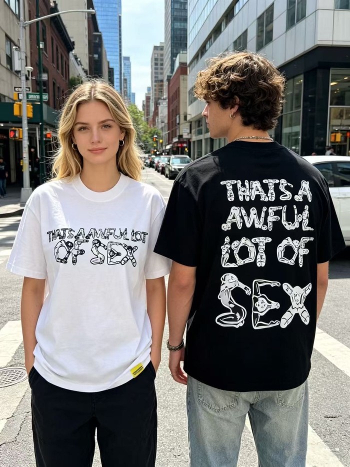 Unique Aesthetic Figure Constructed Letter Front Back Printed Tee 2 colors 29290006