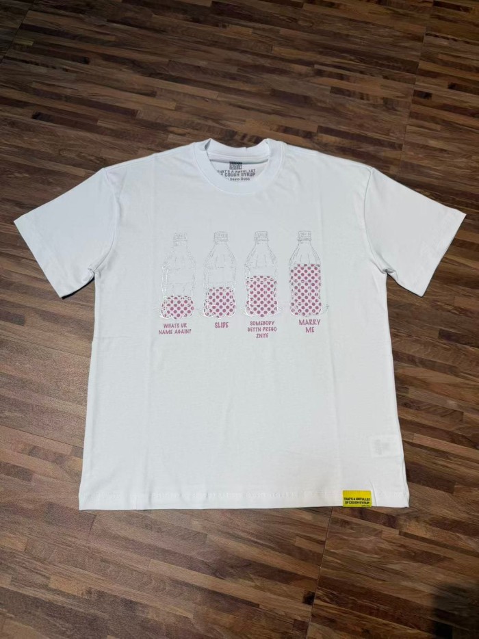 Four Outline Syrup Bottles Pink Polka Dot Liquid Level Front Half Pink Dot Filled Stacked Slogan Tee 2 colors 29290183