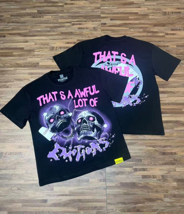 Two Purple Eye Skull Lightning Front Snake Ring Background Dripping Graffiti Text Print Tee 2 colors 29290122