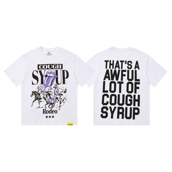 Running Horses Purple Tongue Split Letter Front Full Stacked Slogan Back Tee 2 colors 29290051