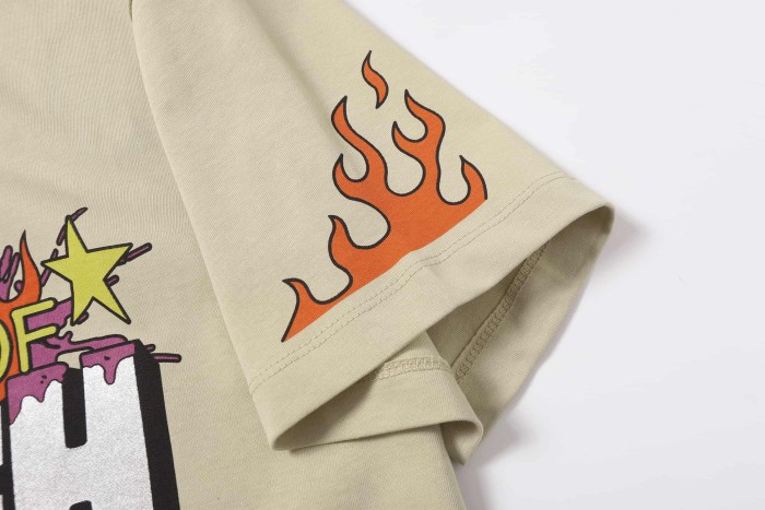 Word Star & Small Flame Decor Sleeve Side Print Large Flame Base Splash Tee 3 colors 29290130