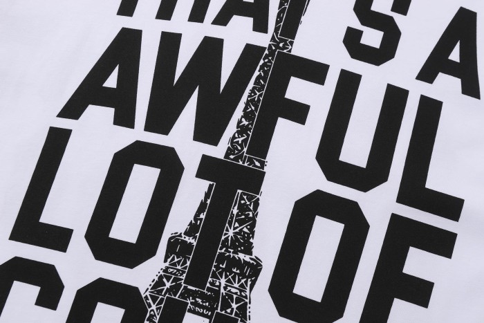 Sketch Texture Eiffel Tower ALCS Gothic Letter Front Embedded Tower Stacked Slogan Tee 2 colors 29290147