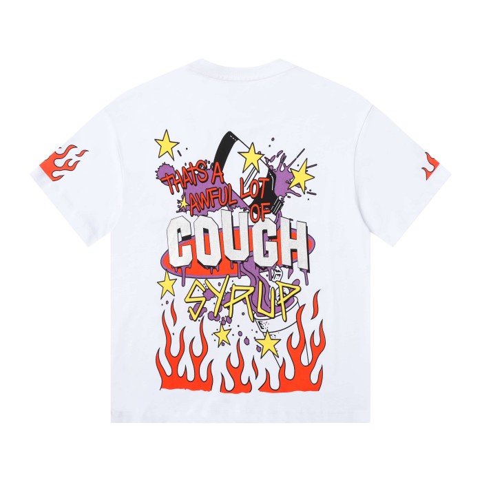 Word Star & Small Flame Decor Sleeve Side Print Large Flame Base Splash Tee 3 colors 29290130