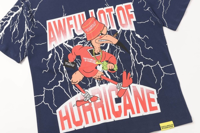 Full Sleeve White Lightning Hurricane Cartoon Bird Front Gradient Stacked Full Slogan Print Tee 2 colors 29290161