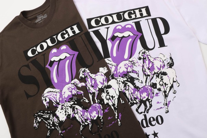 Running Horses Purple Tongue Split Letter Front Full Stacked Slogan Back Tee 2 colors 29290051