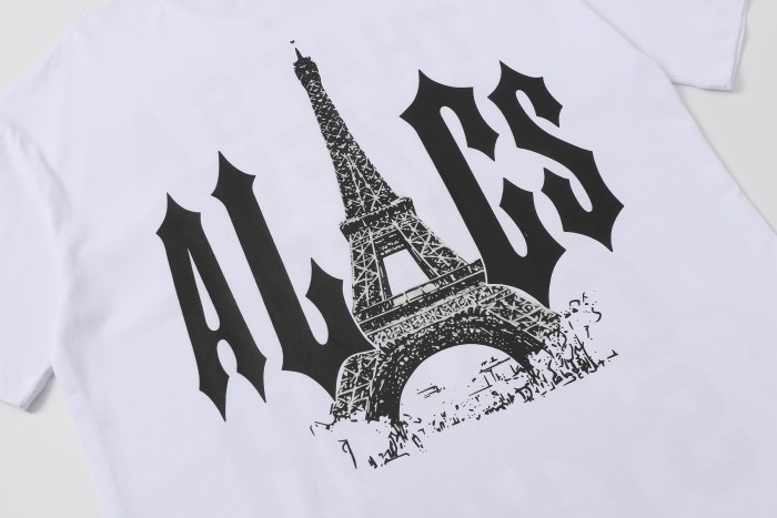 Sketch Texture Eiffel Tower ALCS Gothic Letter Front Embedded Tower Stacked Slogan Tee 2 colors 29290147