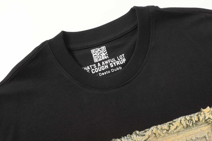 Framed Parody Mona Lisa Holding Syrup Cup Front Bold Gold Stacked Slogan Print Tee 2 colors 29290152