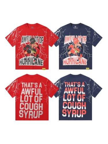 Full Sleeve White Lightning Hurricane Cartoon Bird Front Gradient Stacked Full Slogan Print Tee 2 colors 29290161